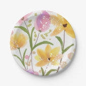 Elegant Waterverf Floral Papieren Bordje (Voorkant)