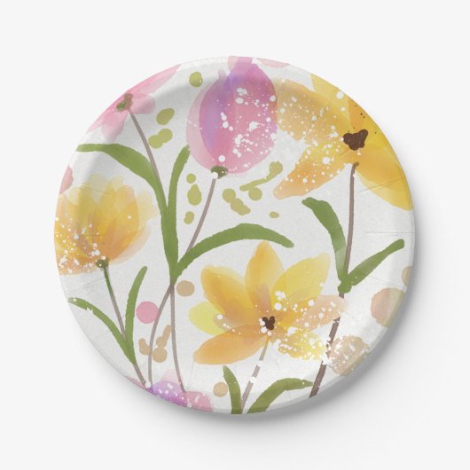 Elegant Waterverf Floral Papieren Bordje (Voorkant)