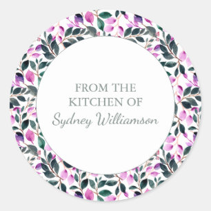 Elegant Waterverf Floral Pattern Keuken met naam Ronde Sticker