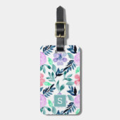 Elegant Waterverf Floral Pattern Monogram Bagagelabel (Voorkant verticaal)