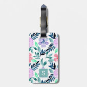 Elegant Waterverf Floral Pattern Monogram Bagagelabel (Achterkant verticaal)