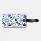 Elegant Waterverf Floral Pattern Monogram Bagagelabel (Achterkant horizontaal)