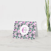 Elegant Waterverf Floral Pattern Paars Monogram Notitiekaartje (Voorkant)