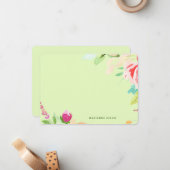 Elegant Waterverf Floral Personalized Lime Green Notitiekaartje (Voorkant / Achterkant in situ)