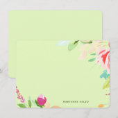 Elegant Waterverf Floral Personalized Lime Green Notitiekaartje (Voorkant / Achterkant)