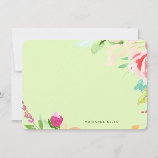 Elegant Waterverf Floral Personalized Lime Green Notitiekaartje (Voorkant)