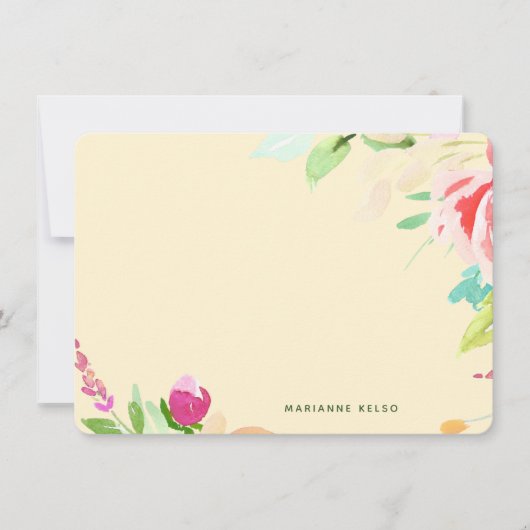 Elegant Waterverf Floral Personalized Yellow Notitiekaartje (Voorkant)