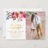 Elegant Waterverf Floral Photo Wedding Kaart (Voorkant)