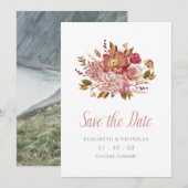 Elegant Waterverf Floral Photo Wedding Save The Date (Voorkant / Achterkant)