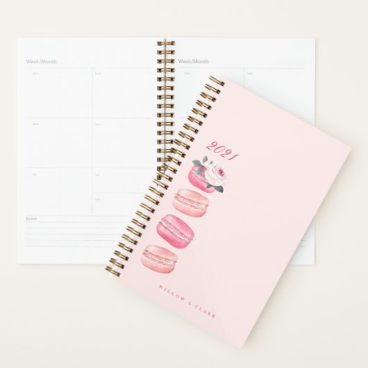 Elegant Waterverf Floral Pink French Macaron Planner (Display)