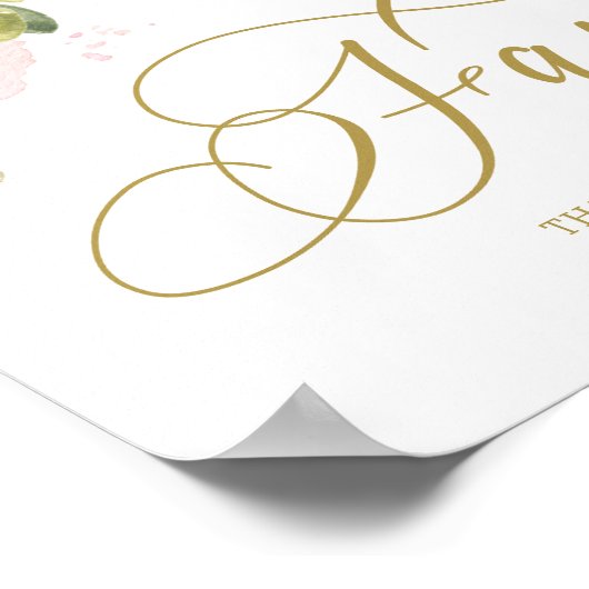 Elegant Waterverf Floral Pink Gold Favors Sign Poster (Hoek)