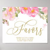 Elegant Waterverf Floral Pink Gold Favors Sign Poster (Voorkant)