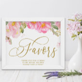 Elegant Waterverf Floral Pink Gold Favors Sign Poster