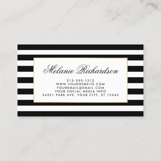 Elegant Waterverf Floral Pink Gold Lijst Striped Visitekaartje (Achterkant)