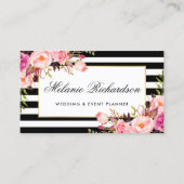 Elegant Waterverf Floral Pink Gold Lijst Striped Visitekaartje (Voorkant)