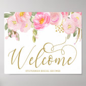 Elegant Waterverf Floral Pink Gold Welkom Poster (Voorkant)