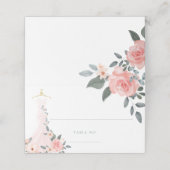 Elegant Waterverf Floral Pink Rose Wedding Dress Plaatskaartje (Buitenkant ongevouwen)