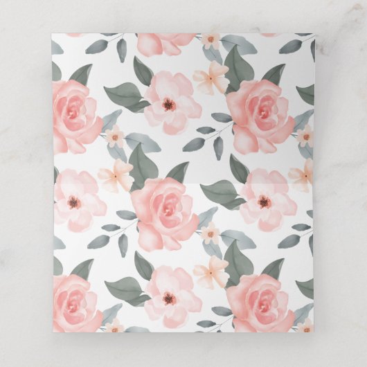 Elegant Waterverf Floral Pink Rose Wedding Dress Plaatskaartje (Binnenkant ongevouwen)