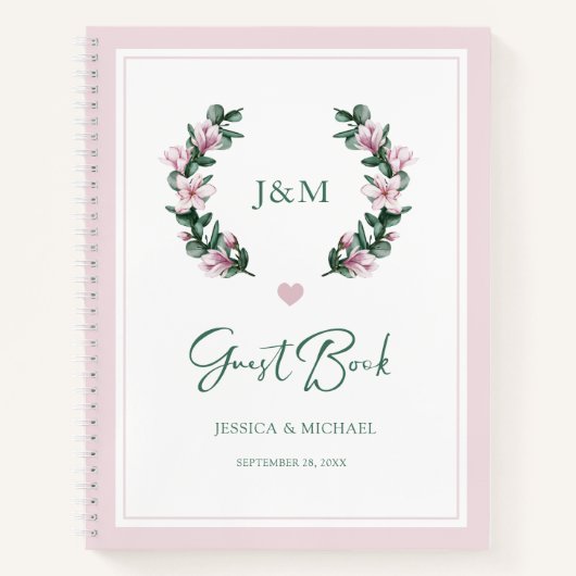 Elegant Waterverf Floral Pink Wedding Guest Book Notitieboek (Voorkant)