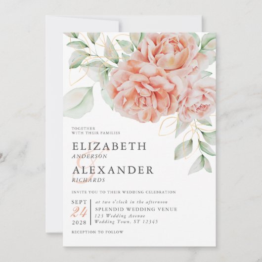 Elegant Waterverf Floral Pink Wedding Kaart (Voorkant)
