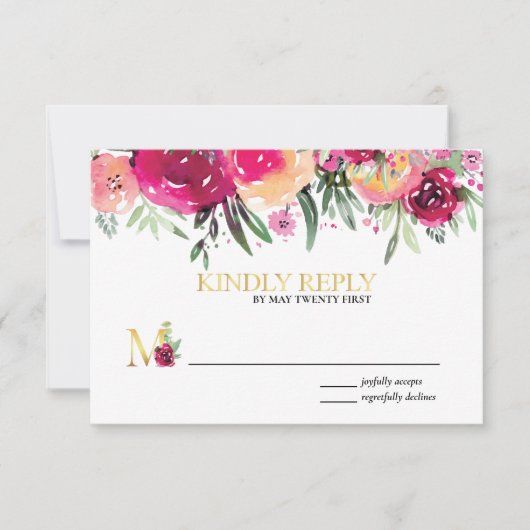 Elegant Waterverf Floral Pink Wedding RSVP Kaartje (Voorkant)