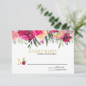 Elegant Waterverf Floral Pink Wedding RSVP Kaartje (Staand voorkant)