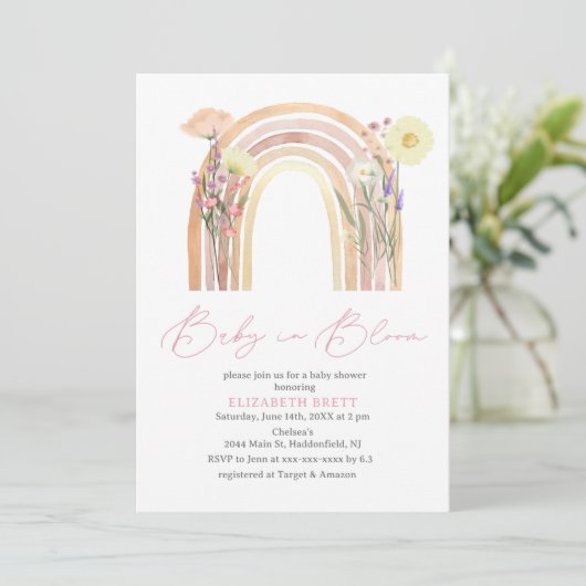 Elegant Waterverf Floral Rainbow Baby shower Kaart (Staand voorkant)