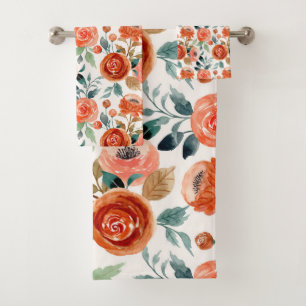Elegant Waterverf Floral Rustic Coral Pattern Bad Handdoek