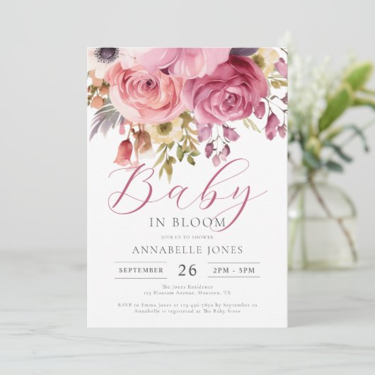 Elegant Waterverf Floral Script Baby shower Kaart (Staand voorkant)