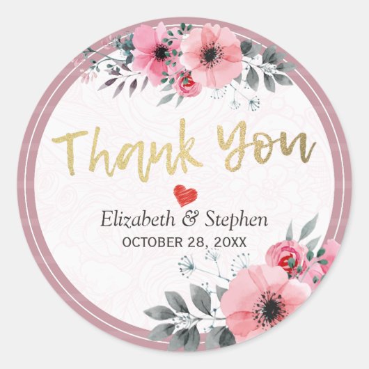 Elegant Waterverf Floral Script Weddenschap Bedank Ronde Sticker (Voorkant)