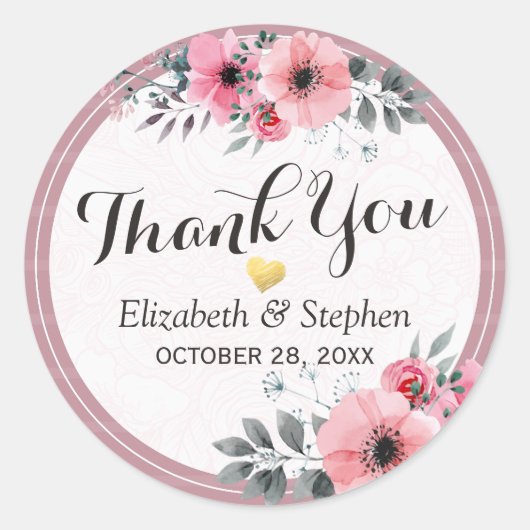 Elegant Waterverf Floral Script Weddenschap Bedank Ronde Sticker (Voorkant)