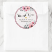 Elegant Waterverf Floral Script Weddenschap Bedank Ronde Sticker (Tas)