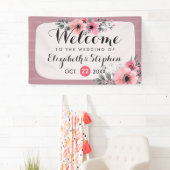 Elegant Waterverf Floral Script Weddenschap Welkom Spandoek (Insitu)