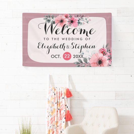 Elegant Waterverf Floral Script Weddenschap Welkom Spandoek (Insitu)
