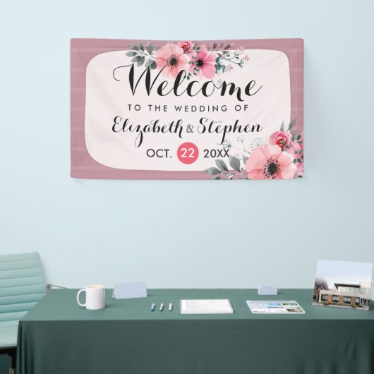 Elegant Waterverf Floral Script Weddenschap Welkom Spandoek (Beurs)