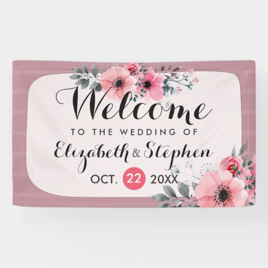 Elegant Waterverf Floral Script Weddenschap Welkom Spandoek (Horizontaal)