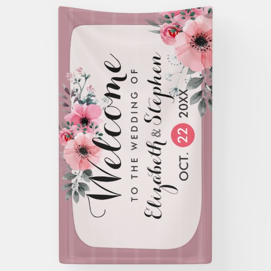 Elegant Waterverf Floral Script Weddenschap Welkom Spandoek (Verticaal)