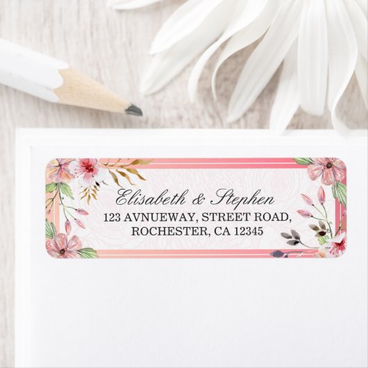 Elegant Waterverf Floral Script Wedding Address Etiket (Insitu)