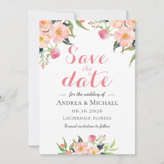 Elegant Waterverf Floral slaat de datum op Save The Date (Voorkant)