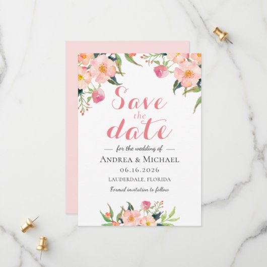 Elegant Waterverf Floral slaat de datum op Save The Date (Voorkant / Achterkant in situ)