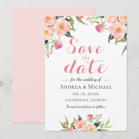 Elegant Waterverf Floral slaat de datum op Save The Date (Voorkant / Achterkant)