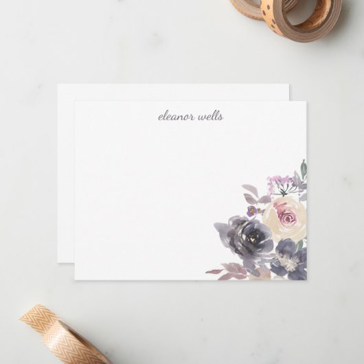 Elegant Waterverf Floral — Speciaal gepersonalisee Notitiekaartje (Voorkant / Achterkant in situ)