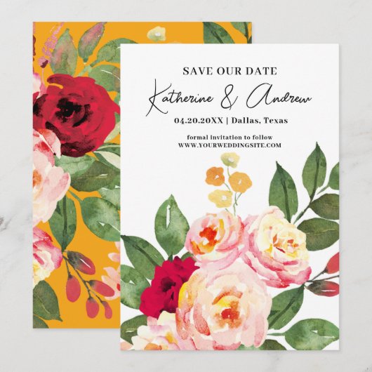 Elegant Waterverf Floral Spring Save the Date Kaart (Voorkant / Achterkant)