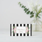Elegant Waterverf Floral Stripes Custom Visitekaartje (Staand voorkant)