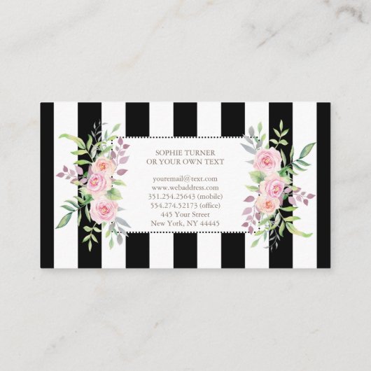 Elegant Waterverf Floral Stripes Custom Visitekaartje (Achterkant)