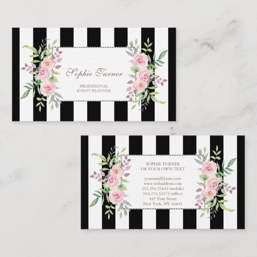 Elegant Waterverf Floral Stripes Custom Visitekaartje (Voorkant / Achterkant)