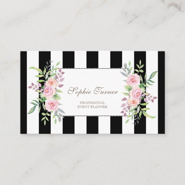 Elegant Waterverf Floral Stripes Custom Visitekaartje (Voorkant)