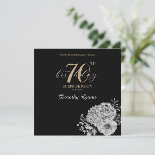 Elegant Waterverf Floral Surprise Birthday Party Kaart (Staand voorkant)