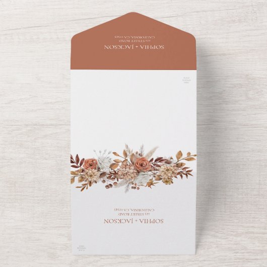 Elegant Waterverf Floral Terracotta All In One Uitnodiging (Buitenkant)