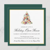 Elegant Waterverf Floral Tree Holiday Open House Feestdagenkaart (Voorkant / Achterkant)